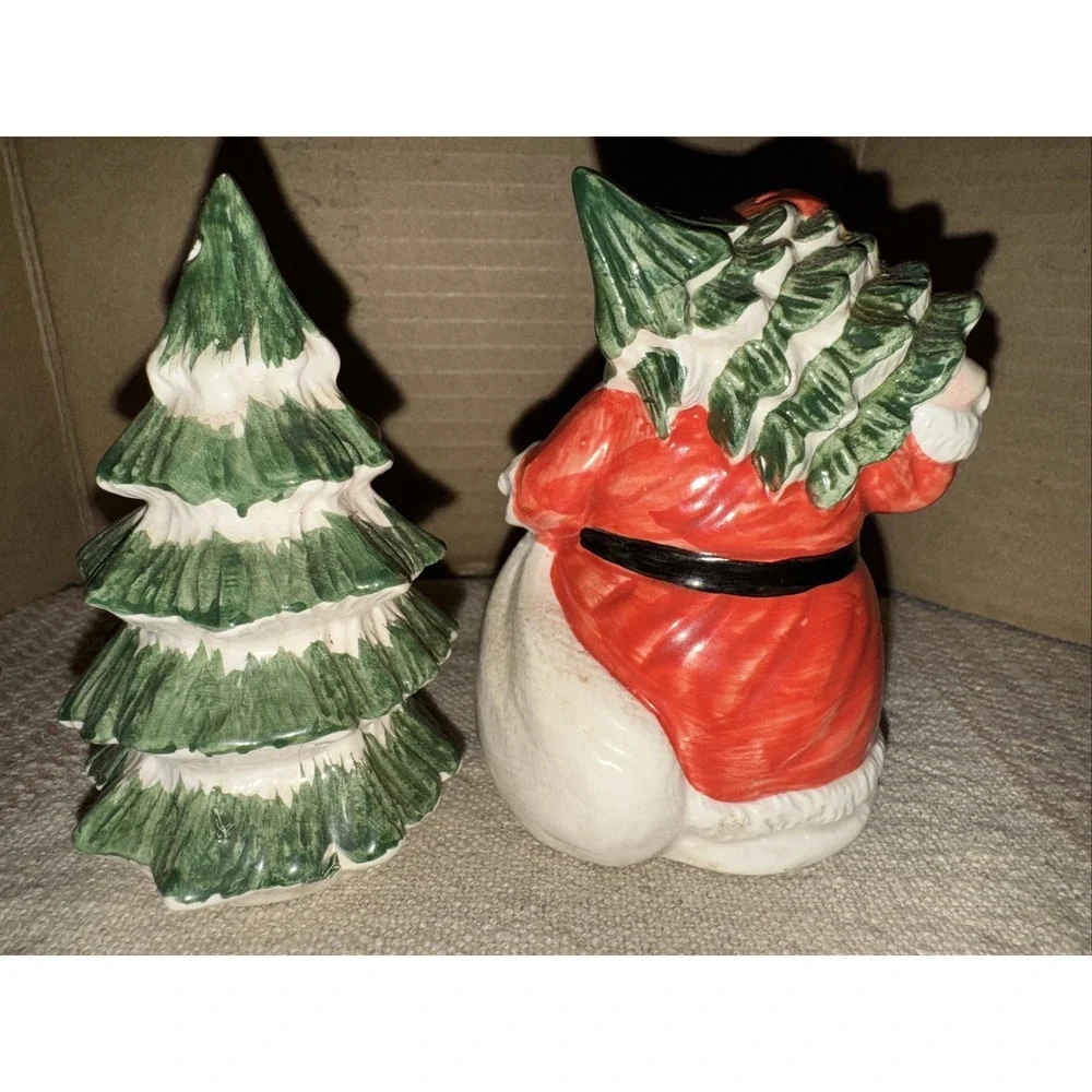 1989 Fitz & Floyd German‎ style Santa and tree salt and pepper shakers